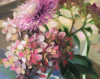 Lila Blumen Öl Gemälde Original Kunst Floral Malerei, Hortensie Kunstwerk impressionistische Malerei, Jahrestag Geschenk für Frauen