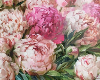 Large floral canvas, Peony oil paintings on canvas original, Peony flowers painting Chic wall art decor Mother's day gift