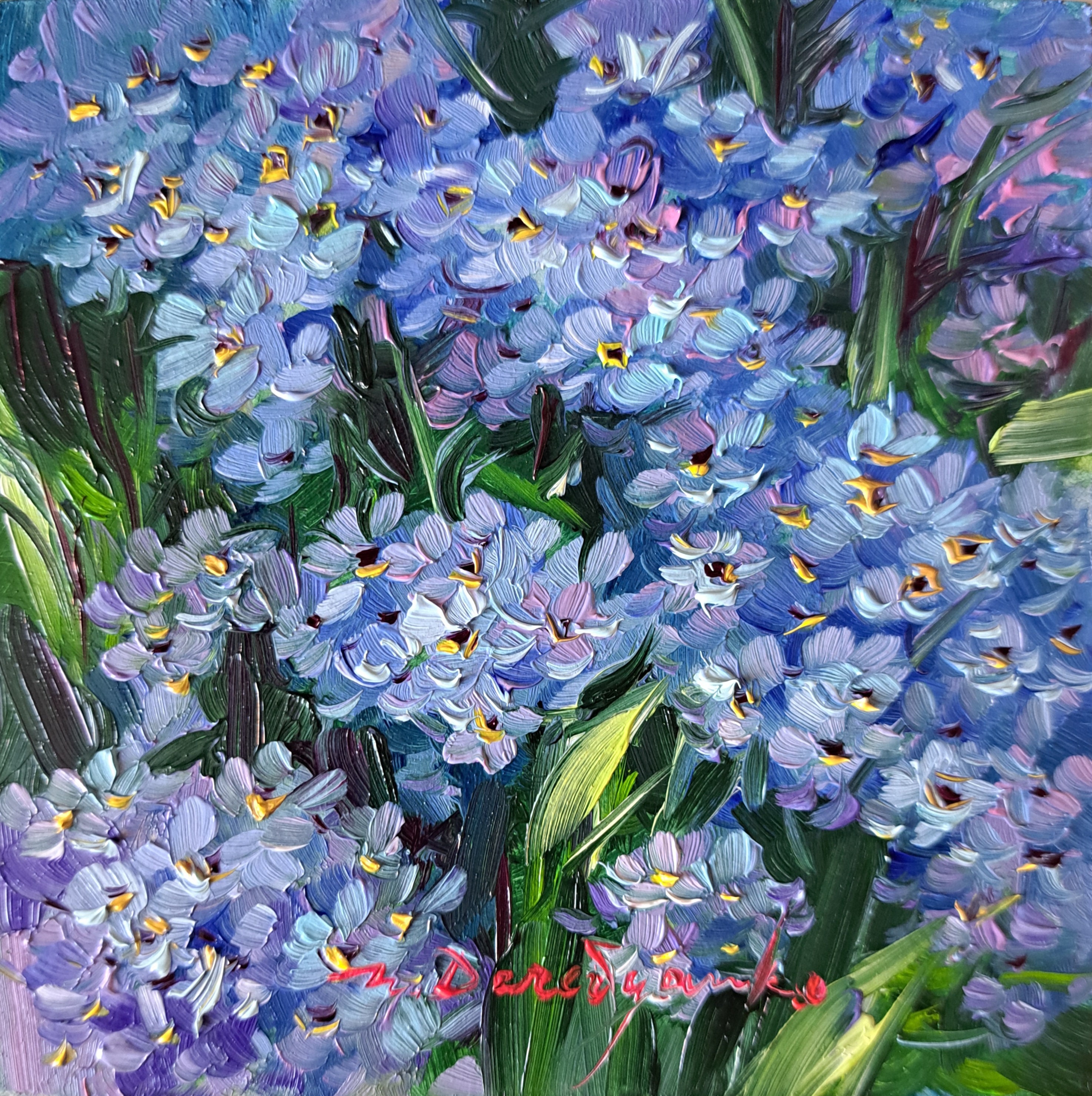 Original Forget-me-not Oil Painting 4x4 Inch, Framed Floral