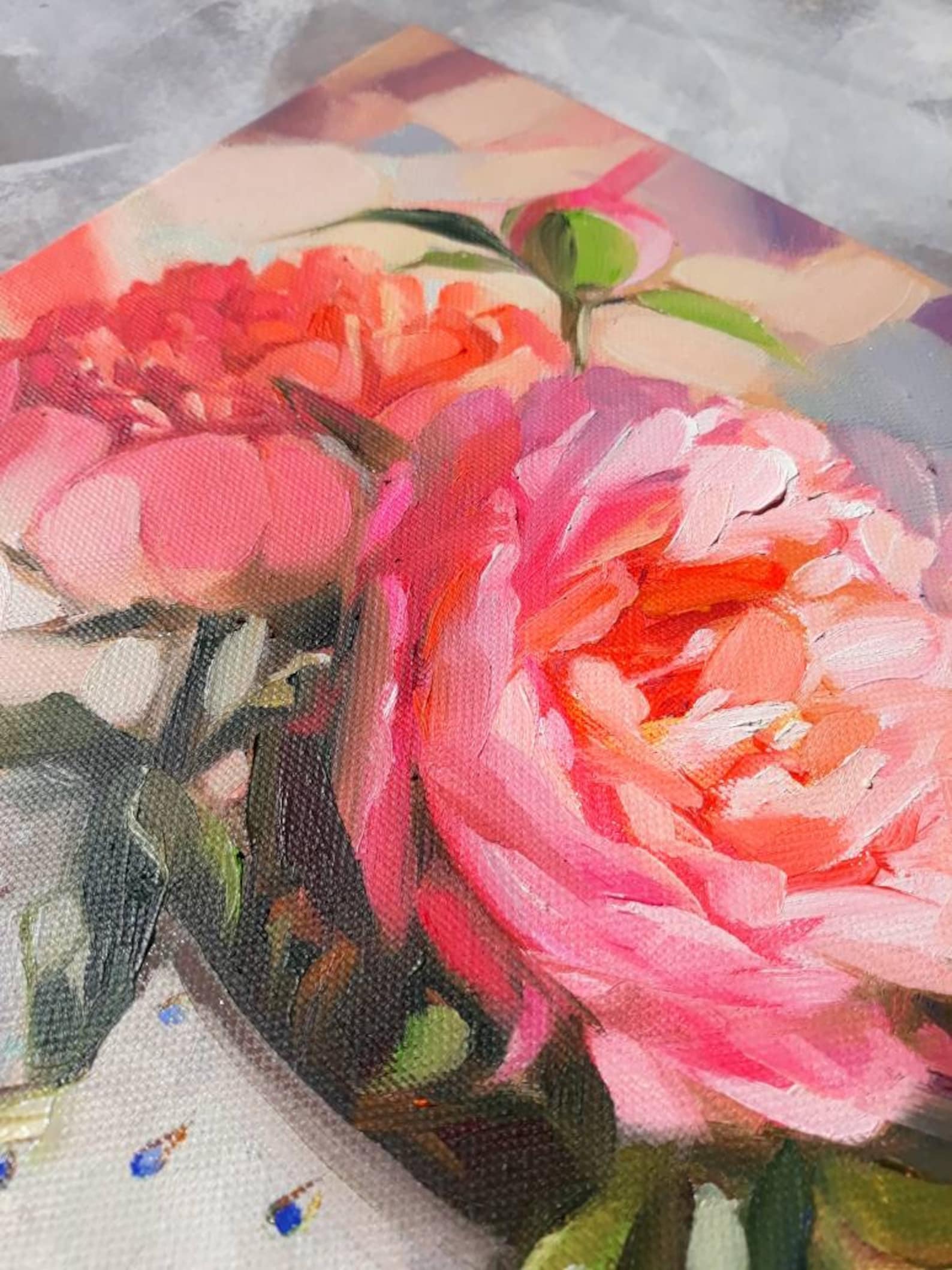 Original Pink Peonies Oil Painting on Canvas, Floral Still Life Art - Etsy
