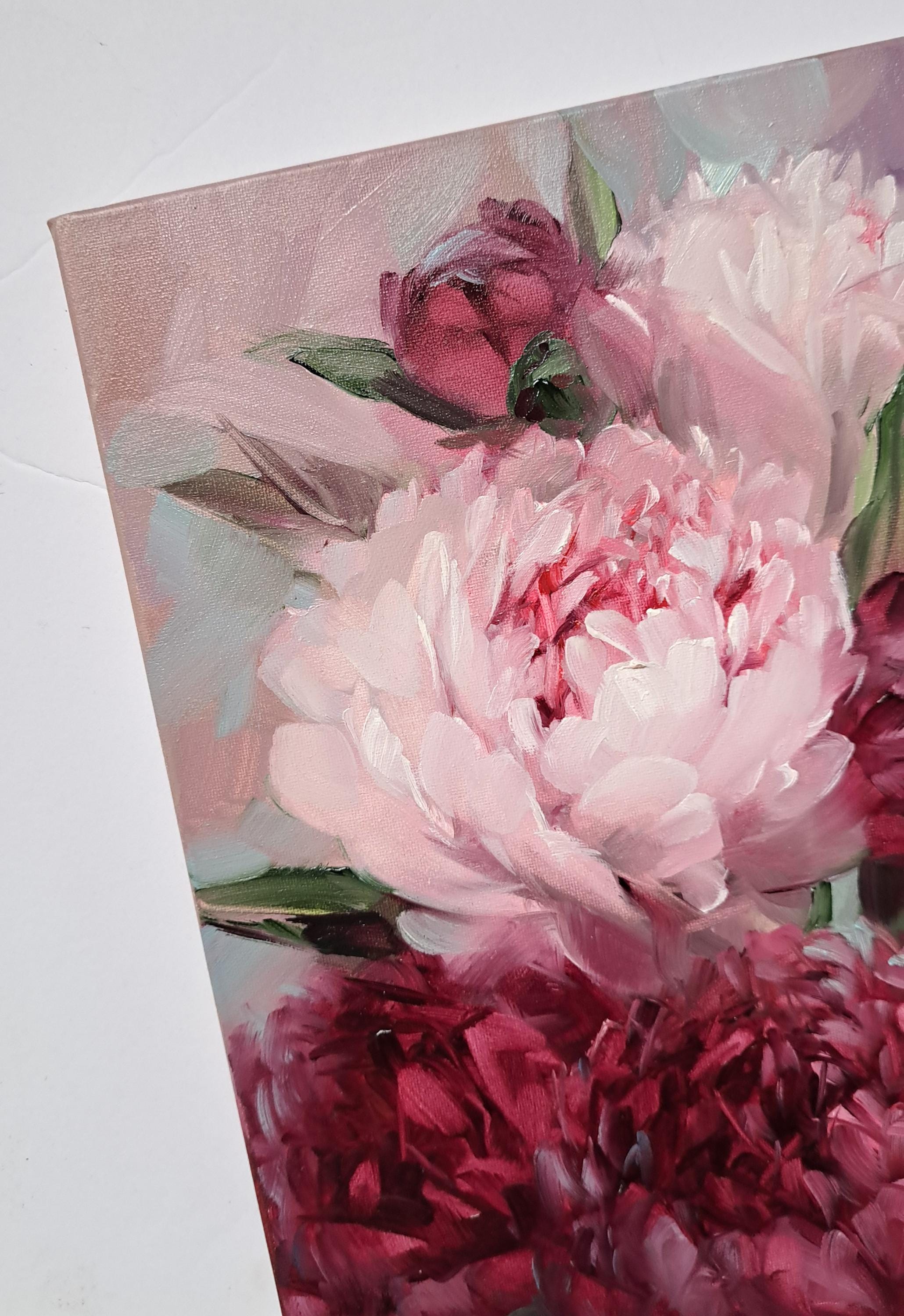 Original Peony Oil Painting on Canvas, Floral Wall Art 10x14 Inch - Etsy