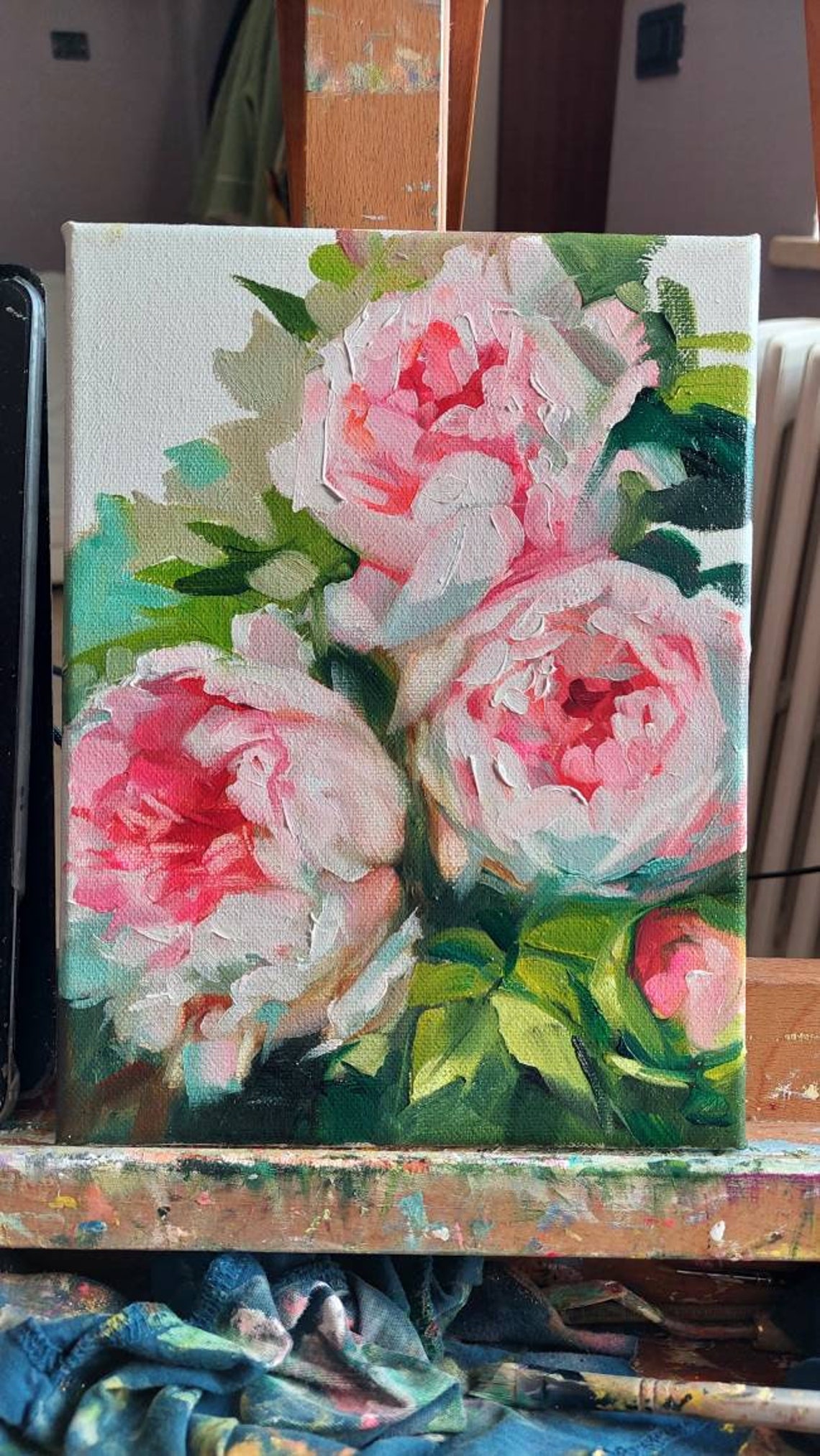 Original Pink Peony Oil Painting, Floral Art on Canvas (7x10 Inch) - Etsy