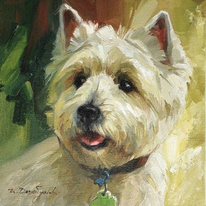 Custom pet portrait, Dog portrait painting original, White dog oil painting from photo, Animal painting canvas in frame