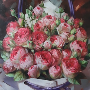 Large rose flowers painting original on canvas, Red roses bouquet wall art floral painting gift for women