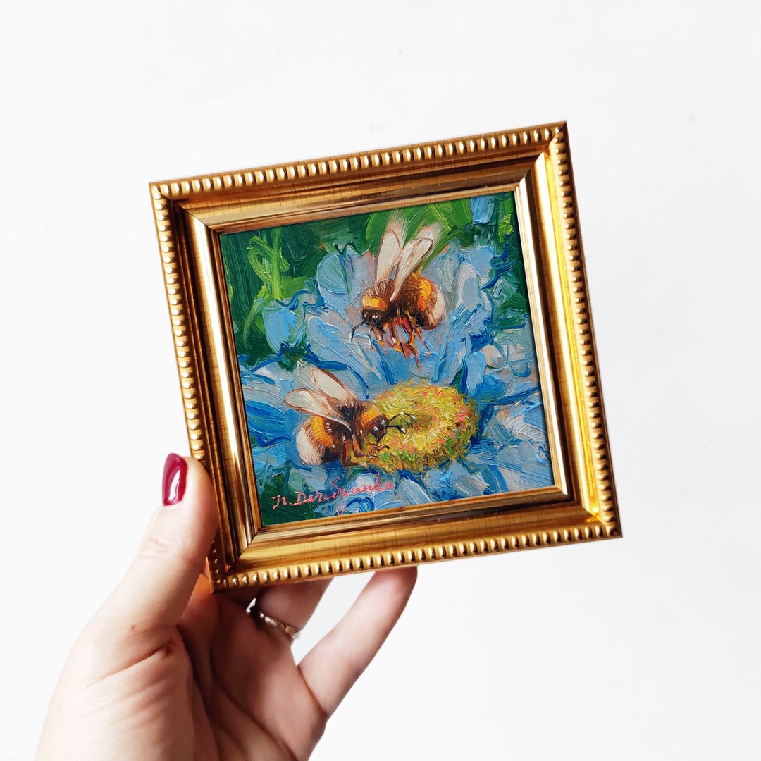 Bumble Bee Art Painting Original Small Framed Picture Couple - Etsy