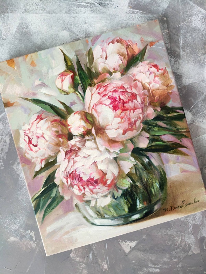 Peony Flowers Oil Painting Original Canvas Art Floral Peony | Etsy