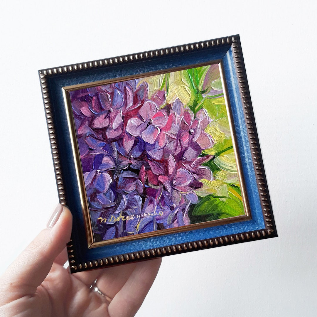 Hydrangea Flowers Oil Painting Original Art 4x4, Small Art Framed ...