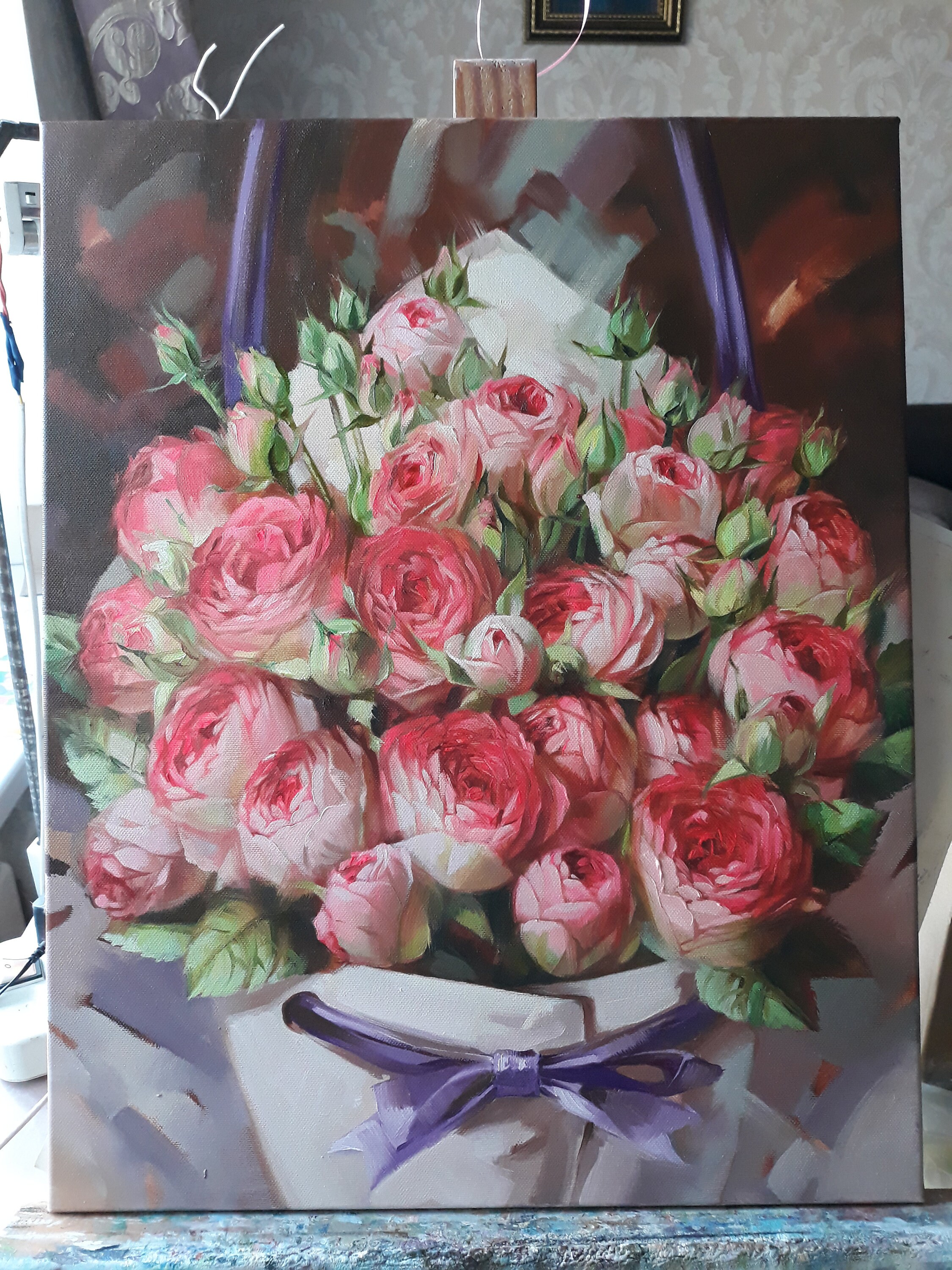 Large Rose Flowers Painting Original on Canvas, Red Roses Bouquet Wall ...