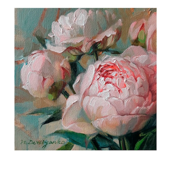 Pittura fiori originale, Peonia pittura ad olio originale, Fiori rosa in arte pittura su tela, Peonie arte