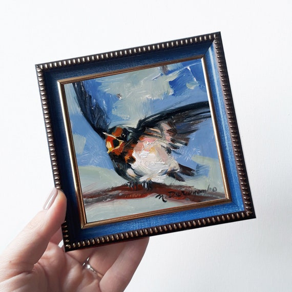 ツバメの鳥のアート絵画 4 x 4 インチ フレーム、チーパー ピクチャー