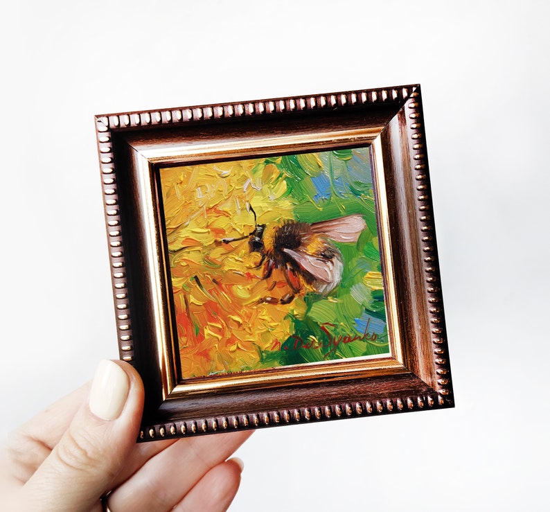 Bumblebee Painting Original 3x3, Bumble Bee Art Tiny Oil Painting ...