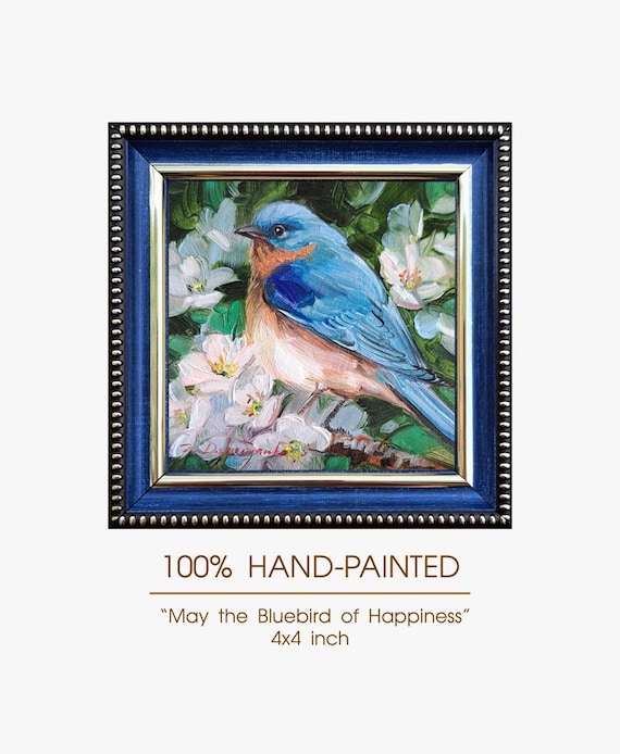 Original Bluebird Oil Painting, Framed 4x4 Inch Wall Art - Etsy Israel