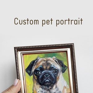 Custom pet portrait painting 4x4 in frame, Small dog oil painting original framed artwork, Boston terrier portrait oil art mini gift 4x4 silvergold frame