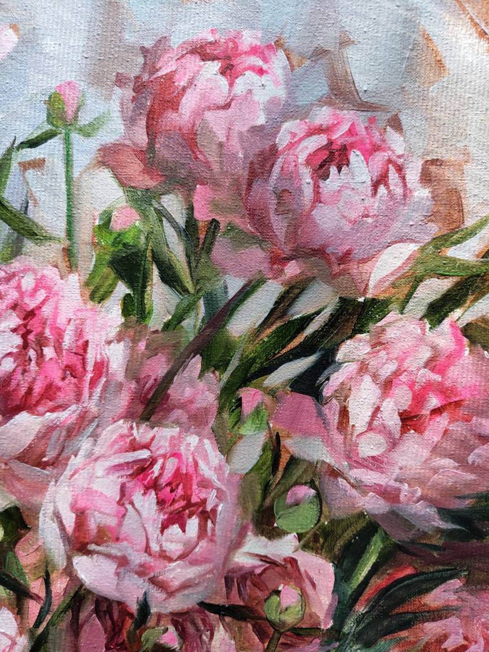 Pink Peony Flowers Original Canvas Painting Flower Oil Wall - Etsy