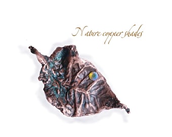 Electroformed Copper Bay Leaf Brooch – Handmade Boho Jewelry