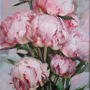 Peony flowers oil painting original canvas art, Floral peony painting wall art, Housewarming gift for her women wife