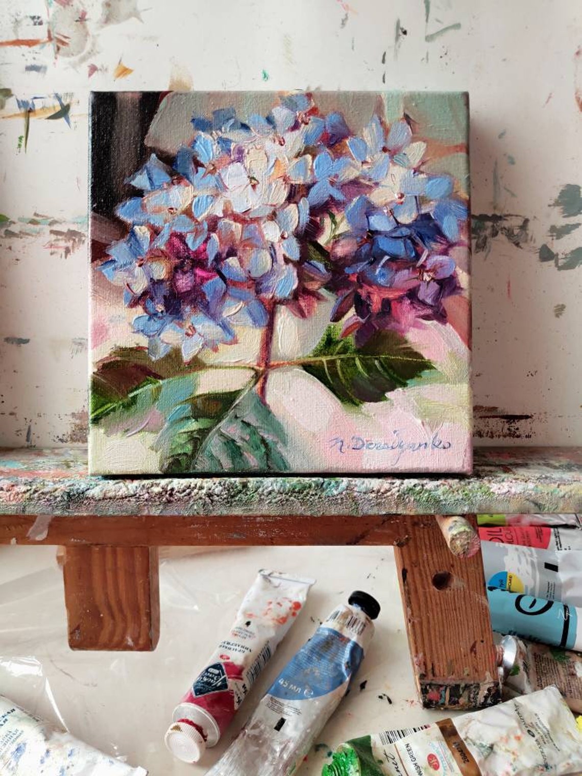 Hydrangea Flower Oil Painting Original, Floral Painting on Canvas ...