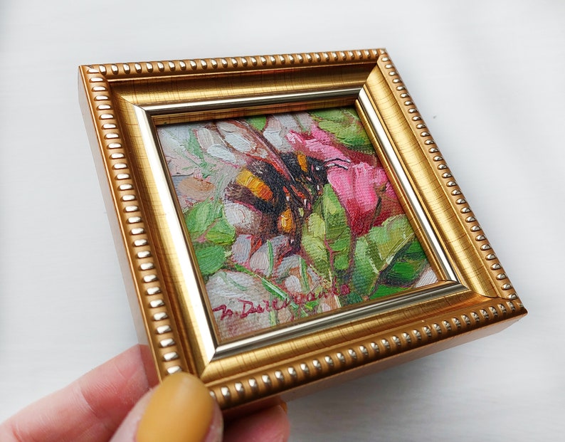 Bumble Bee Painting Original 3x3 Bumble Bee Art Tiny Oil - Etsy