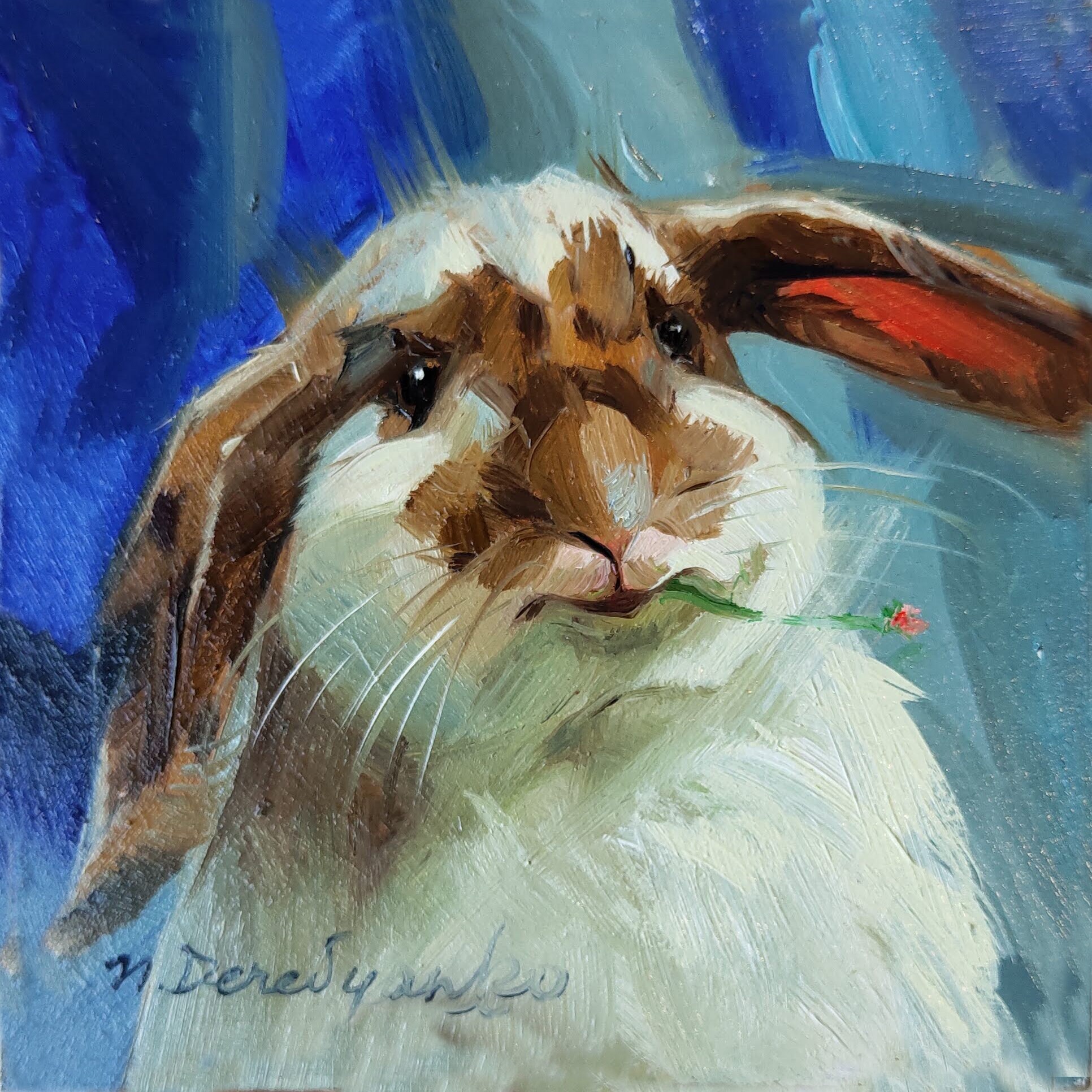 Cute Rabbit Oil Painting Original Art 4x4 Rabbit Illustration Etsy
