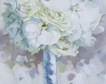Custom Wedding Bouquet Oil Painting: Bridal Flowers Portrait Canvas Art