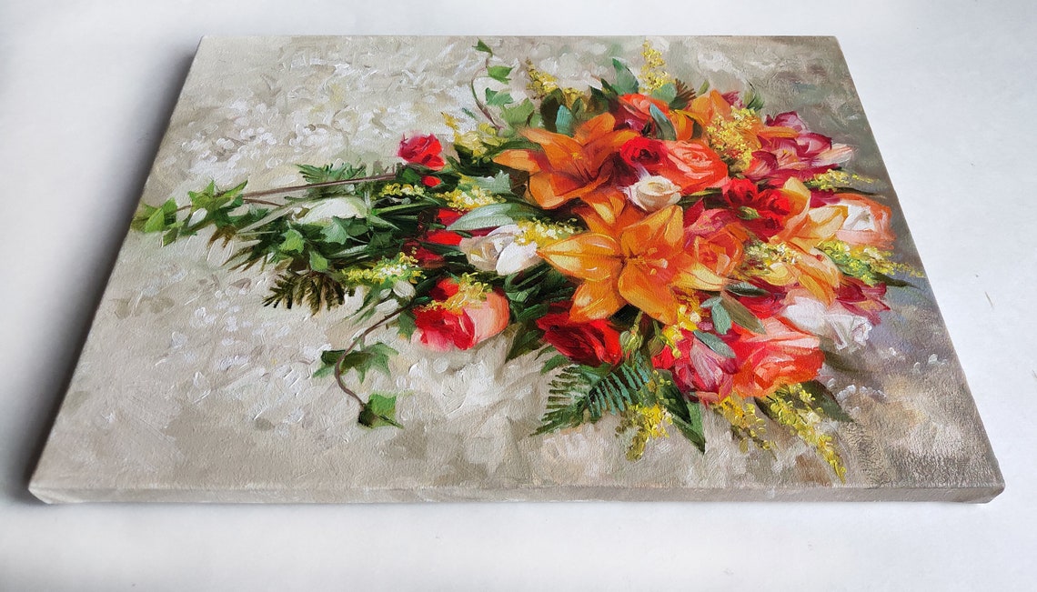 Custom Wedding bouquet painting canvas Personalized floral | Etsy