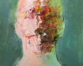 Faceless Man Original Oil Painting on Canvas 4x6 in, Abstract Person Portrait Art