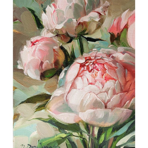 Peony Flowers Oil Painting Original Canvas Art Floral Peony - Etsy