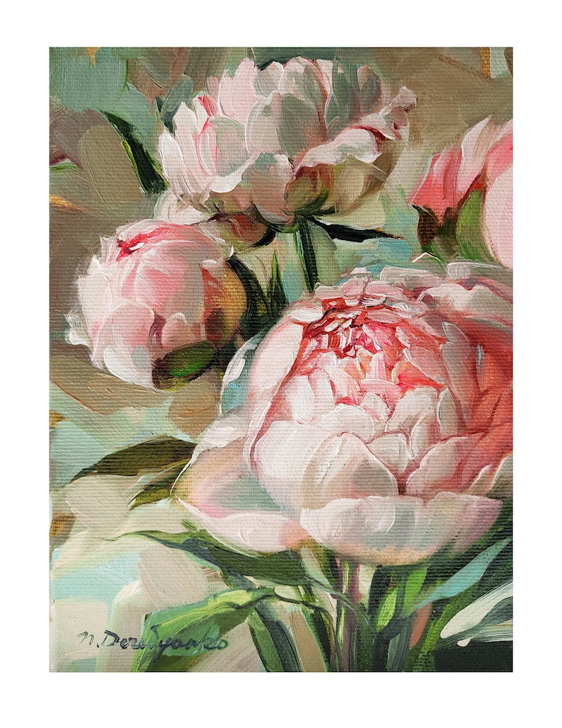 Peonies painting original, Peony wall art painting, Flowers art canvas painting, Small paintings canvas image 1