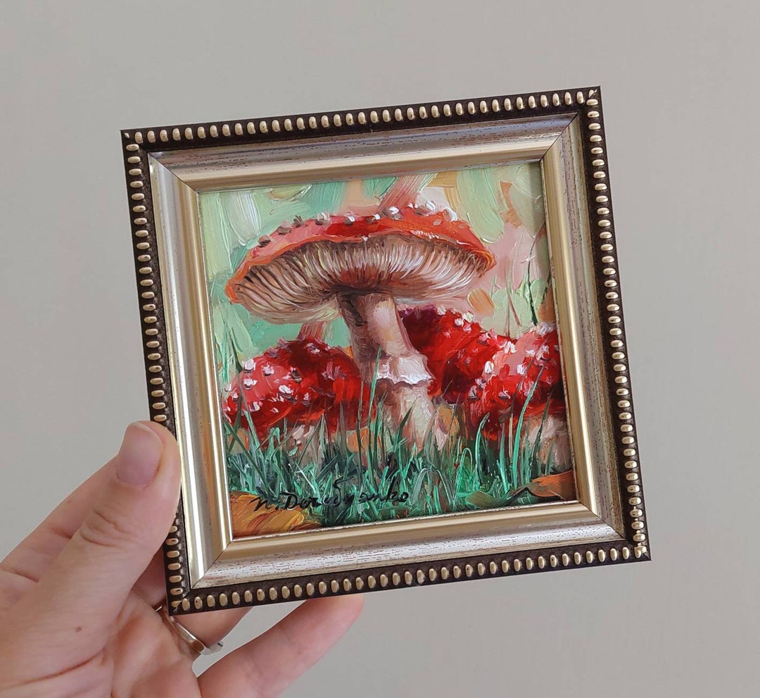 Mushroom Painting Original Oil Small Framed Art Fly Agaric - Etsy