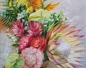 Custom Wedding Bouquet Oil Painting, Personalized Floral Portrait