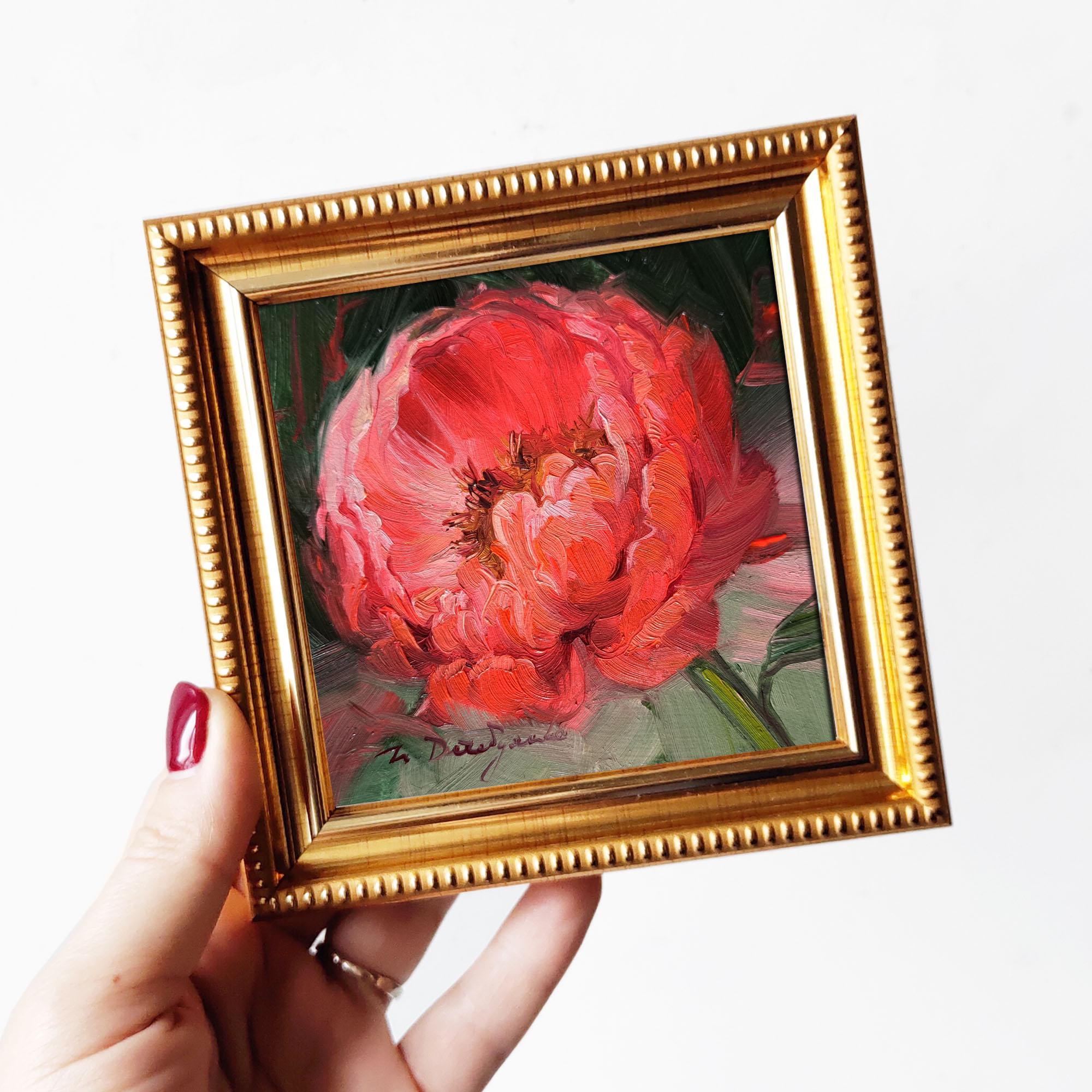 オリジナルの赤い牡丹の油絵、花束の静物画、12x10インチ - Etsy 日本