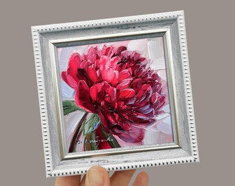 オリジナルの赤い牡丹の油絵、花束の静物画、12x10インチ - Etsy 日本