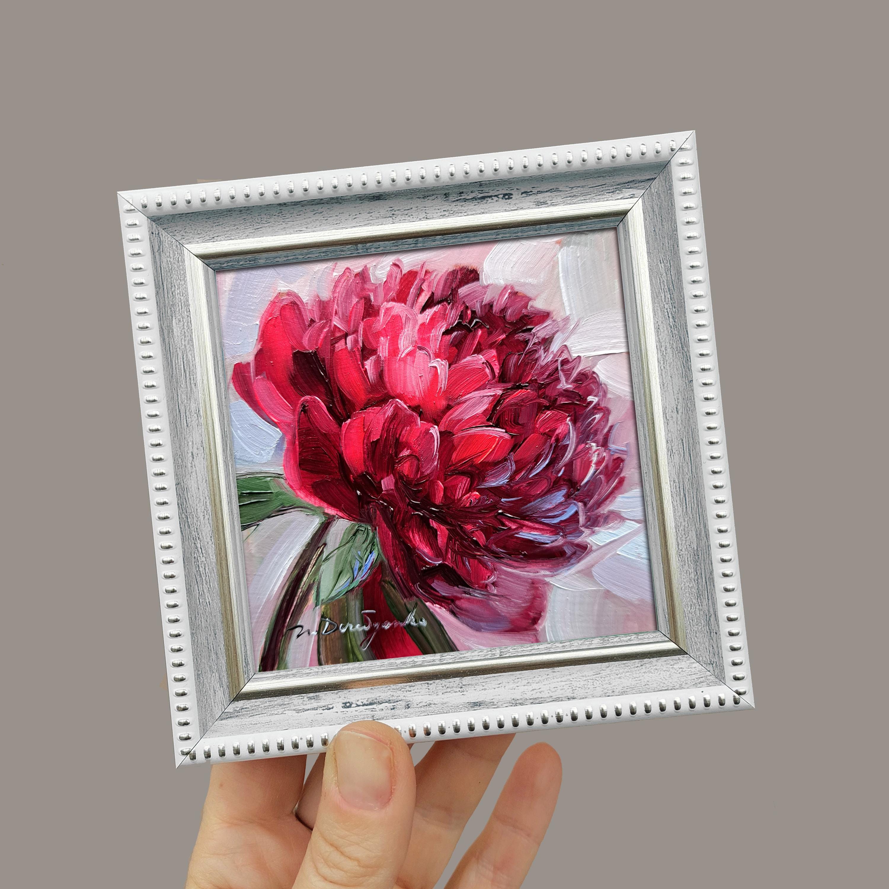 オリジナルの赤い牡丹の油絵、花束の静物画、12x10インチ - Etsy 日本