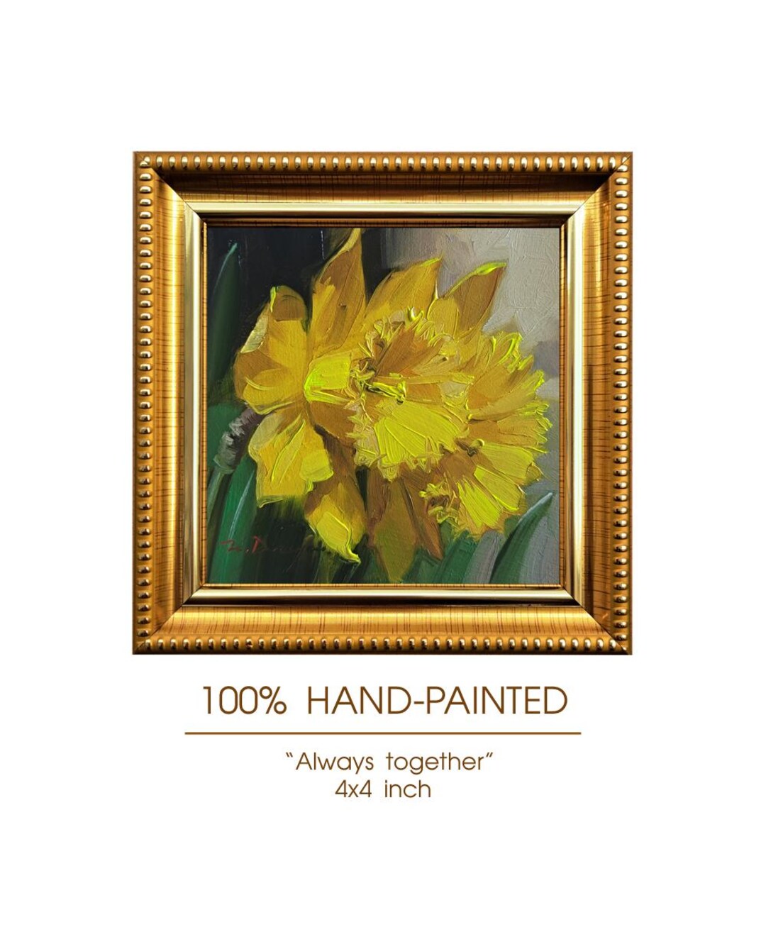 Original Daffodil Oil Painting, Framed Yellow Flowers Wall Art, 4x4 ...