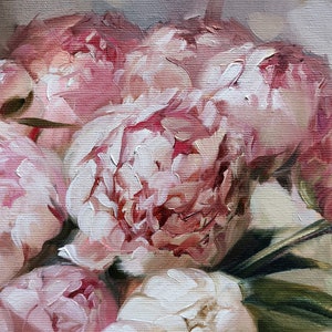 Peony painting, Oil painting original, Large floral paintings on canvas original, Peonies in glass painting, Wide canvas wall art decor image 10