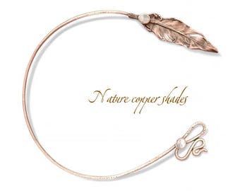 Electroformed Copper Feather Choker, Mother-of-Pearl Inlay