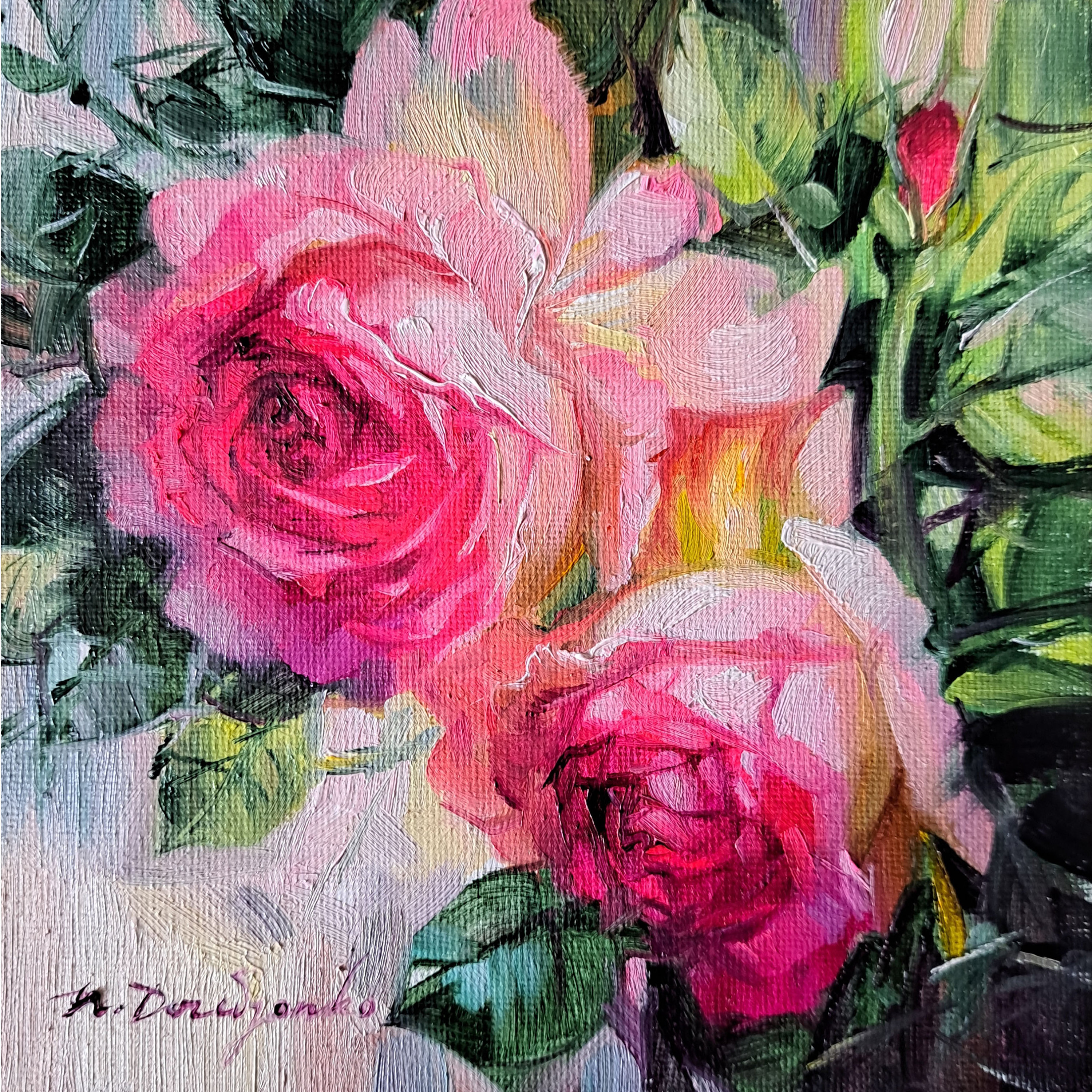 キャンバスに描かれたバラの花の絵画、油絵のオリジナルの花の キャンバスに描かれたバラの花の絵画、油絵のオリジナルの花の