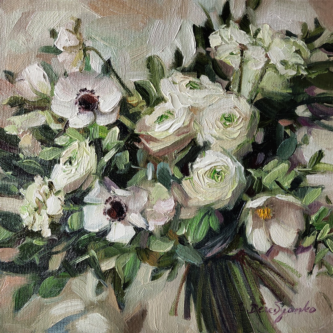 ORIGINAL Custom Bridal Bouquet Painting Oil Canvas Art Wedding Flowers