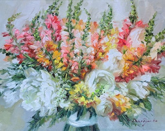 Custom Wedding Bouquet Oil Painting on Canvas, Floral Anniversary Gift
