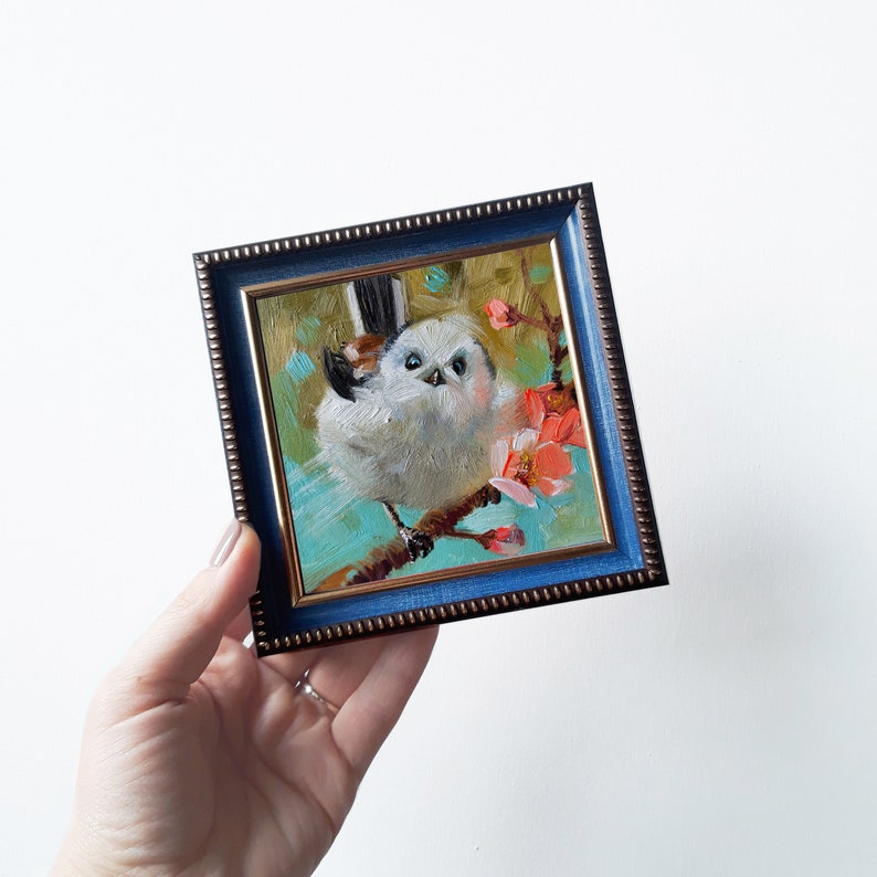 White Bird Oil Painting Small Art Framed Kitchen Wall Decor Etsy