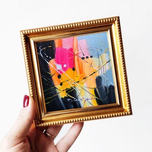 Rosa Kunst astratta originale in gesims 4x4, piccola arte astratta pittura piccola citazione Wandkunst Geburtstagsgeschenk abstrakte Landschaft