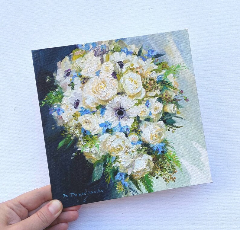 Bridal Bouquet Painting From Photo, Wedding Rose Flowers Portrait Oil ...