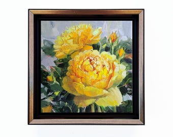 キャンバスに描かれたバラの花の絵画、油絵のオリジナルの花の