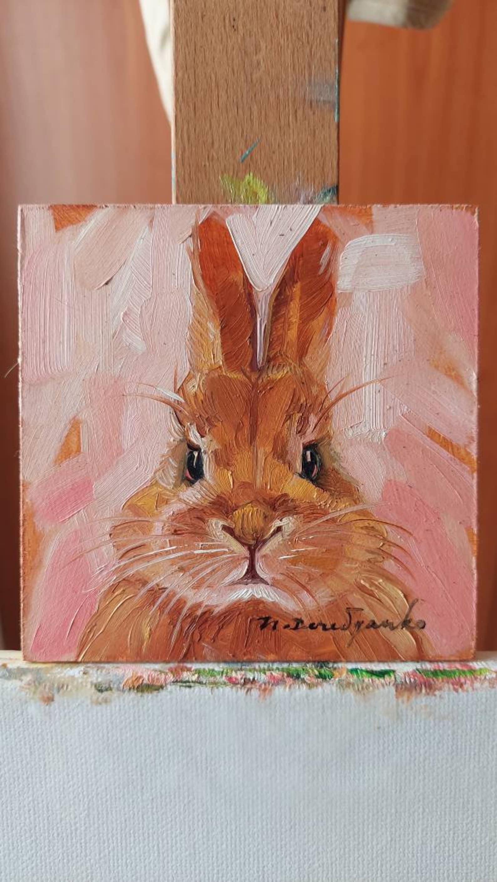 Cute Rabbit Painting Original Oil Framed 4x4 Small Framed Art - Etsy