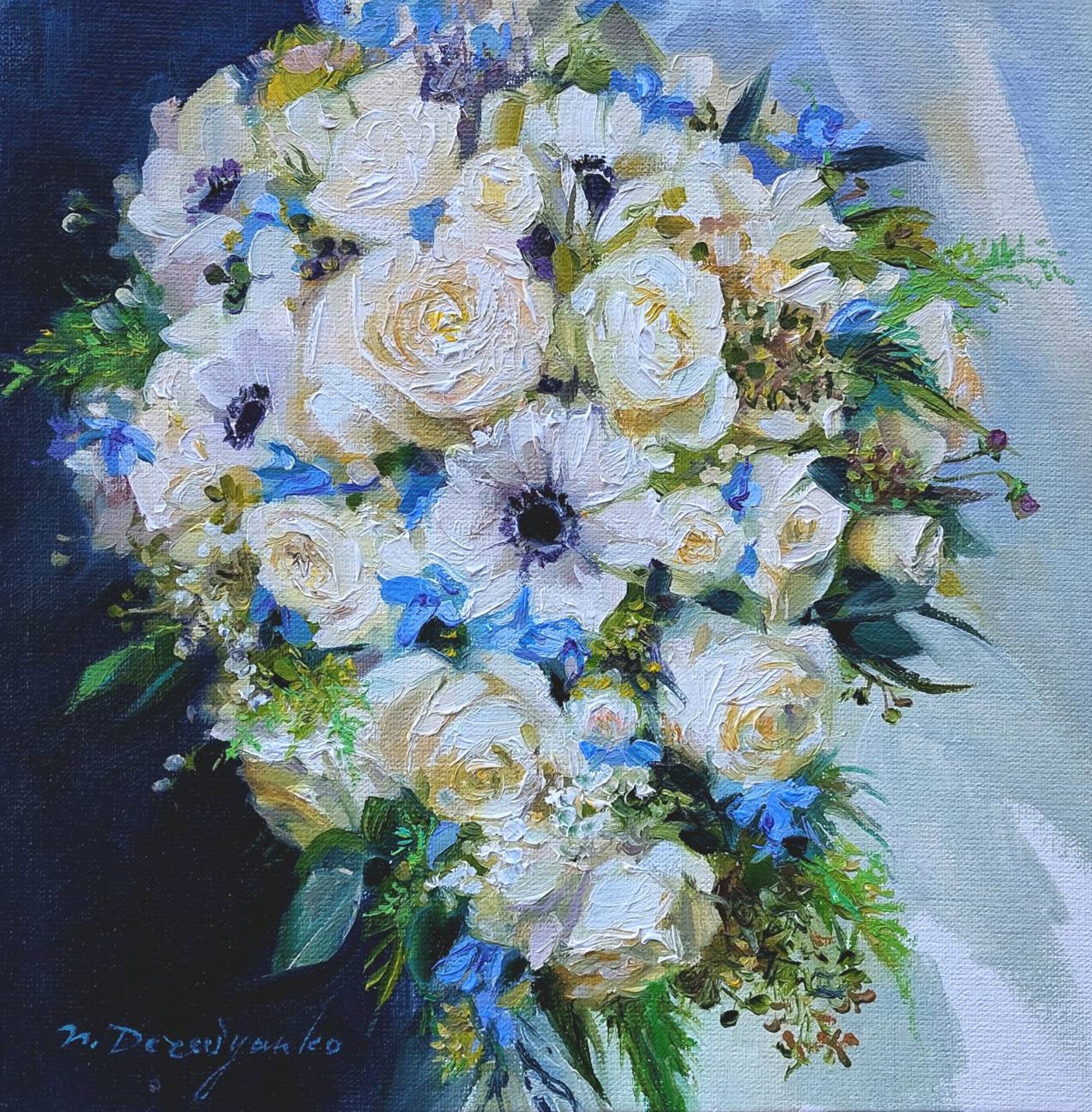 Bridal Bouquet Painting From Photo, Wedding Rose Flowers Portrait Oil ...