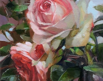 Original Red Rose Oil Painting on Canvas, Floral Art (6x6 in)
