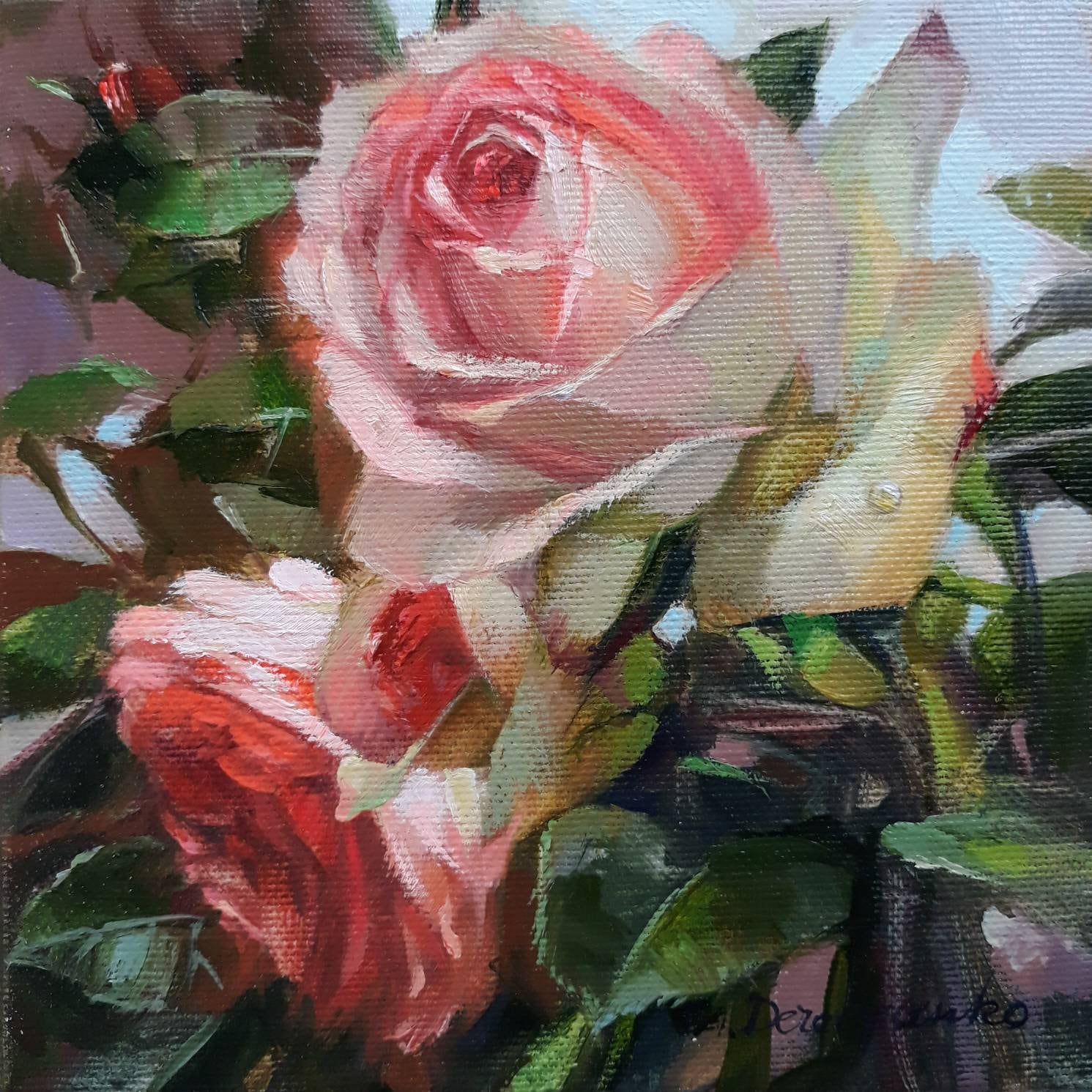 Art & Collectibles Oil Painting Roses Abstract Flowers Art Roses Wall ...