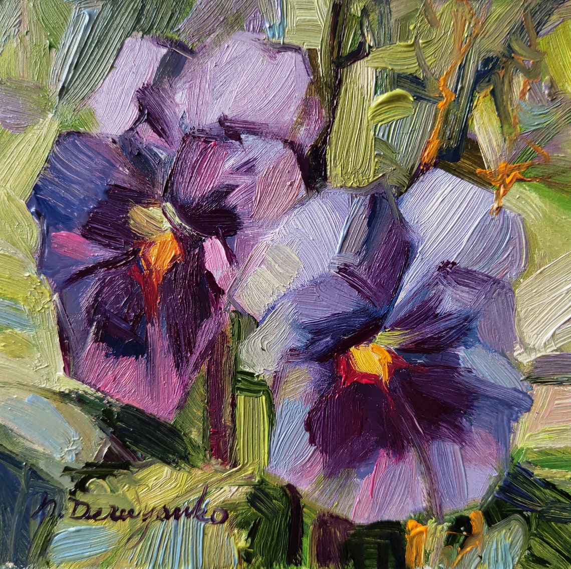 Purple Flowers Oil Painting Original Pansy Wall Art Decor for - Etsy