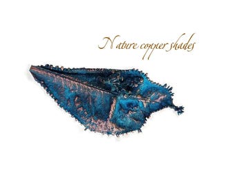 Electroformed Copper Bay Leaf Brooch – Blue Patina Boho Jewelry