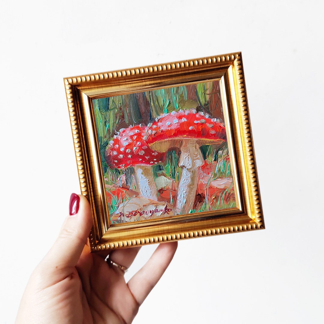 Fly Agaric Artwork Mushroom Oil Painting Original 4x4 Small - Etsy